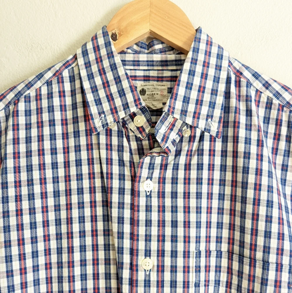 J. Crew | Sunwashed Oxford | Men's Plaid Long Sleeve Button Front Shirt
